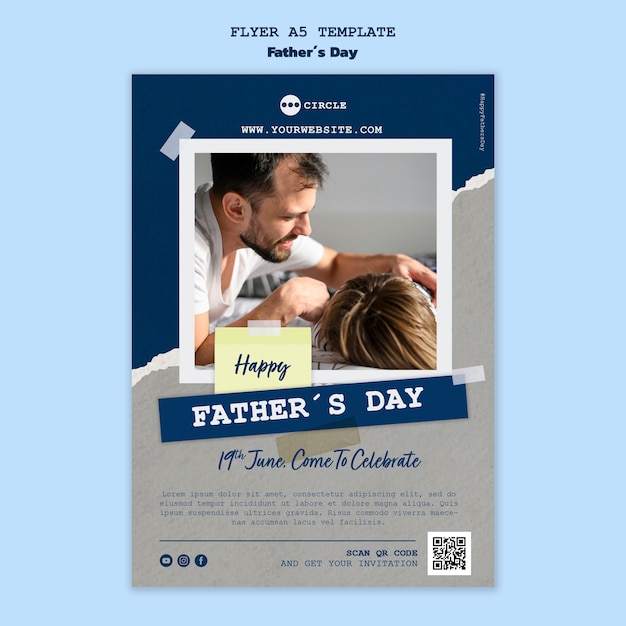 Fathers day vertical flyer template with torn paper design