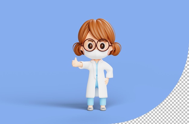 Free PSD female doctor showing thumbs up sign 3d illustration cartoon character