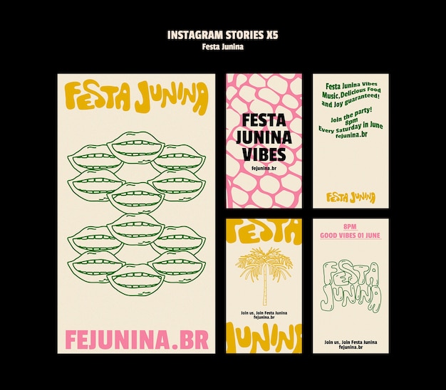 Free PSD festa junina celebration instagram stories