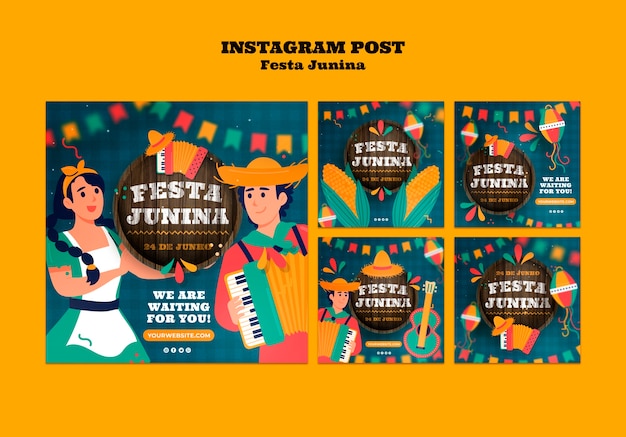 Free PSD festas juninas celebration  instagram posts