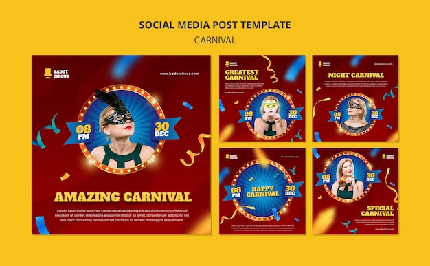 Festive carnival instagram posts set