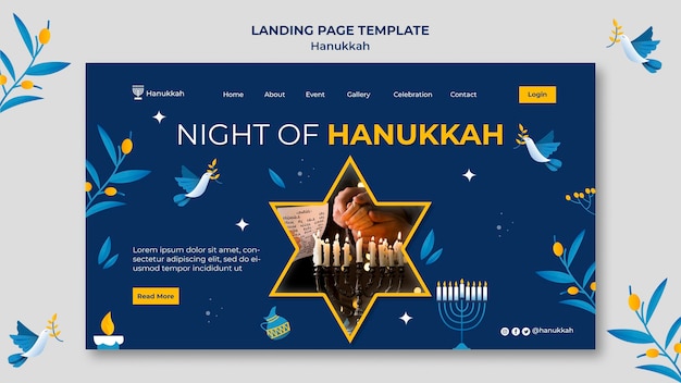 Free PSD festive hanukkah landing page template