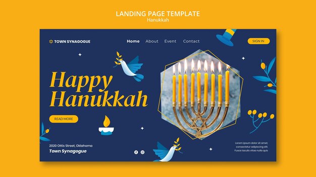 Free PSD festive hanukkah landing page template