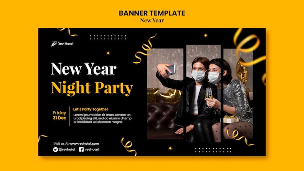 Festive new year eve horizontal banner template