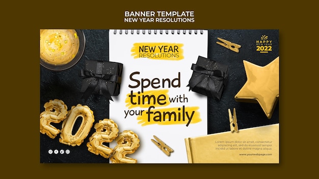 Free PSD festive new year goals horizontal banner template