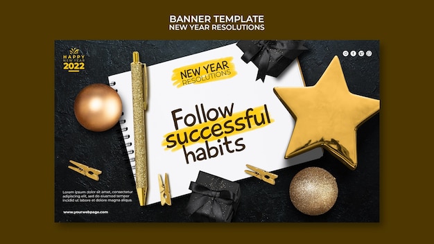 Free PSD festive new year goals horizontal banner template