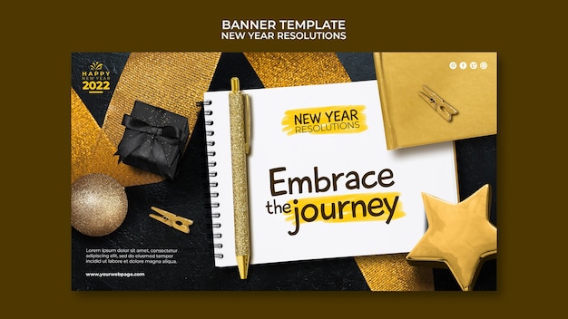 Free PSD festive new year goals horizontal banner template