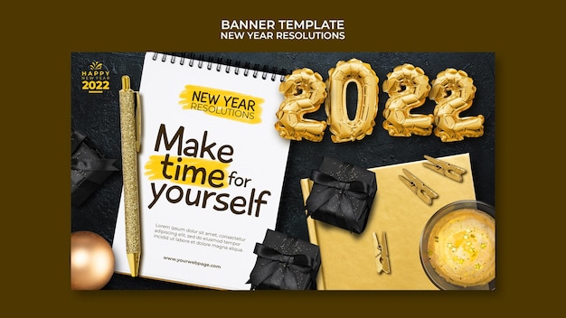 Free PSD festive new year goals horizontal banner template