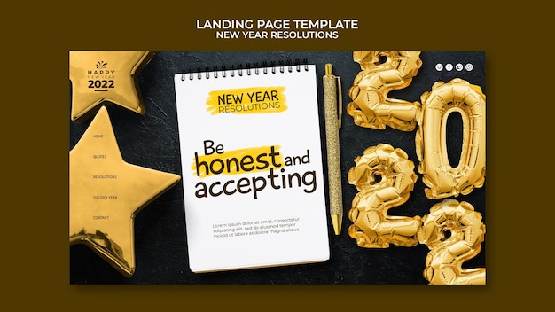 Free PSD festive new year goals landing page template