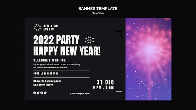 Free PSD festive new year party horizontal banner template