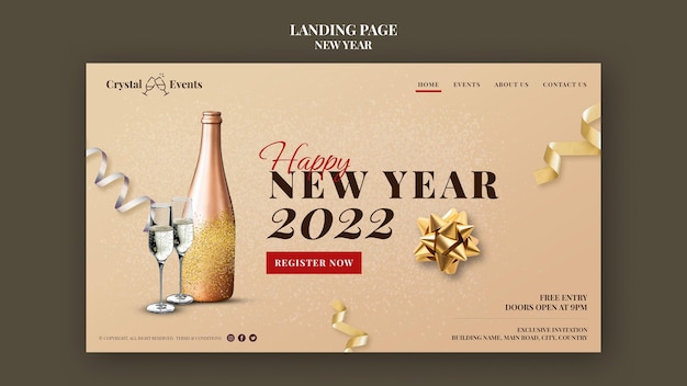 Free PSD festive new year party landing page template