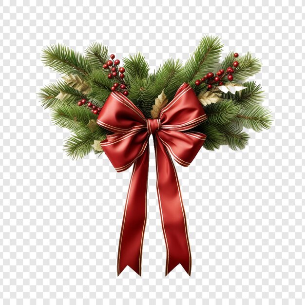 Festive tree limb adorned with bow isolated on transparent background