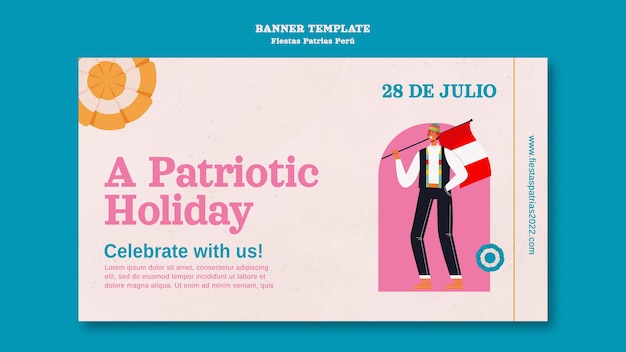 Fiestas patrias horizontal banner template with people dancing and celebrating