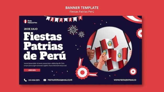 Fiestas patrias horizontal banner template with rosettes and bunting