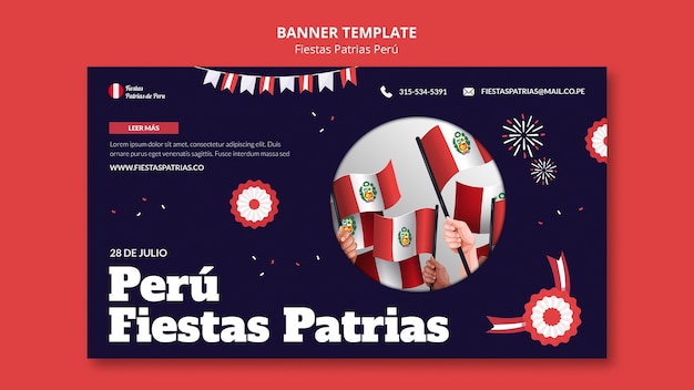 Fiestas patrias horizontal banner template with rosettes and bunting