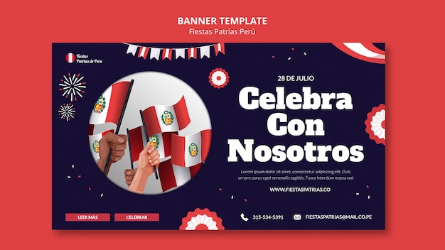 Fiestas patrias horizontal banner template with rosettes and bunting