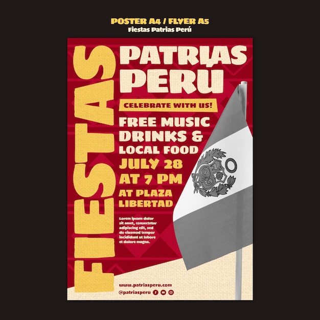 Free PSD fiestas patrias peru celebration poster template