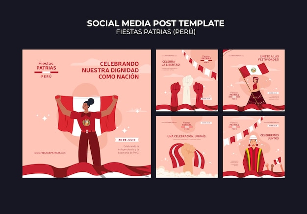 Fiestas patrias template instagram posts  design