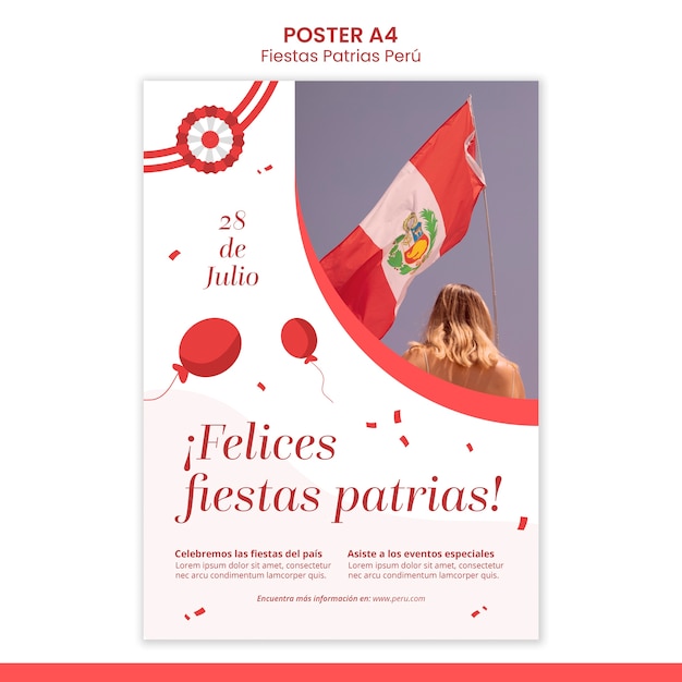 Free PSD fiestas patrias vertical poster template with balloons design