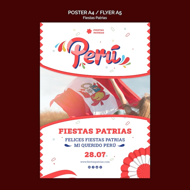 Free PSD fiestas patrias vertical poster template with rosette