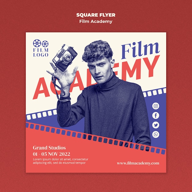 Film academy square flyer template