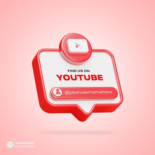 Find us on youtube social media 3d render banner