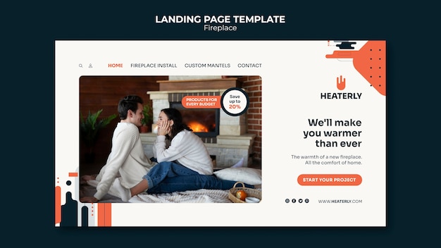 Fireplace concept landing page template