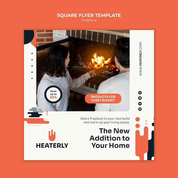 Fireplace concept square flyer template