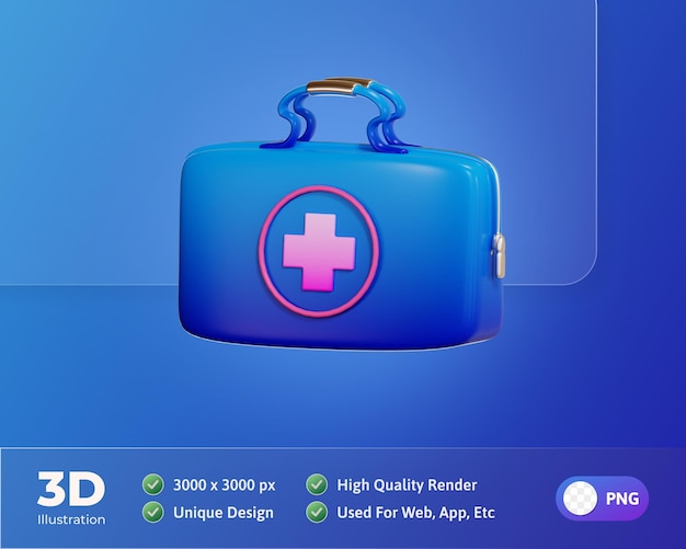 Free PSD first aid kit health and medicine icon 3d illustration