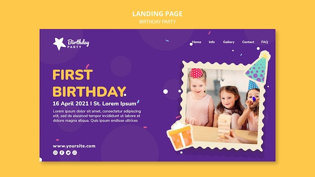 First birthday party landing page template