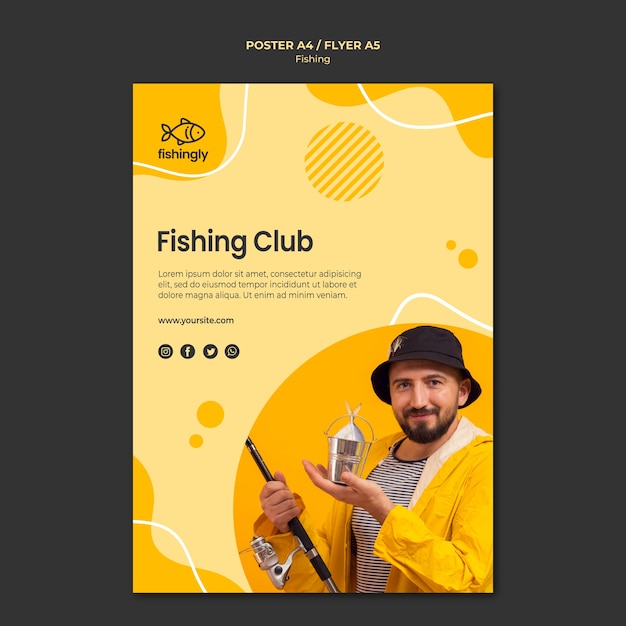 Free PSD fishing club man in yellow fishing coat