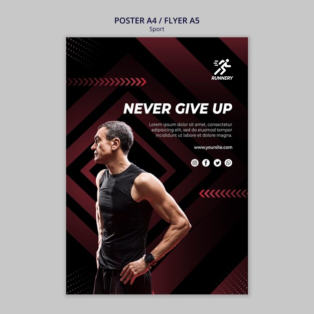 Fit sportsman never give up poster template