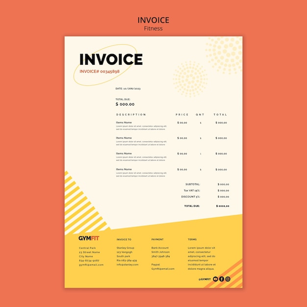 Fitness invoice template