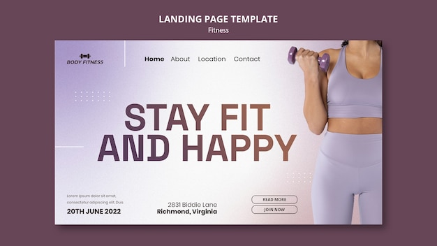 Free PSD fitness landing page template with woman and dumbells