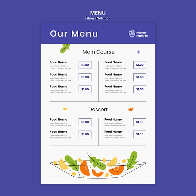 Free PSD fitness nutrition menu template