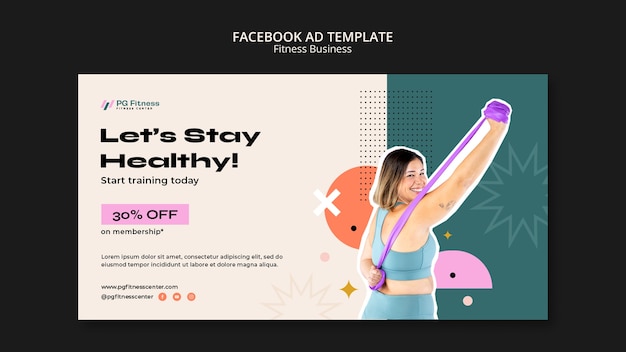 Free PSD fitness social media promo template with geometric design