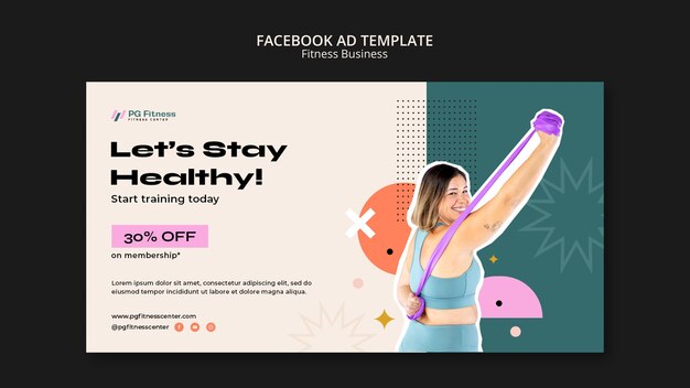 Fitness social media promo template with geometric design