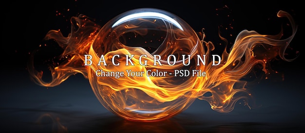 Free PSD flaming fire ball on a black background