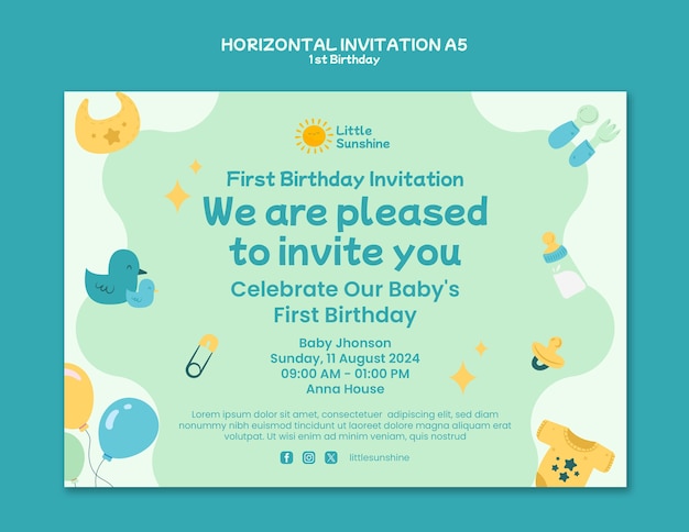 Free PSD flat design 1st birthday template design