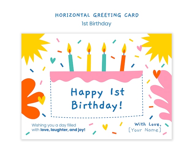 Free PSD flat design 1st birthday template design