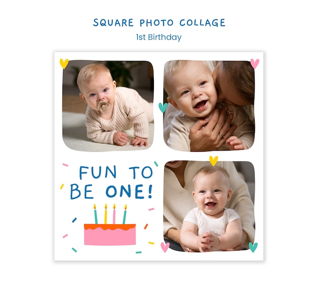 Free PSD flat design 1st birthday template design