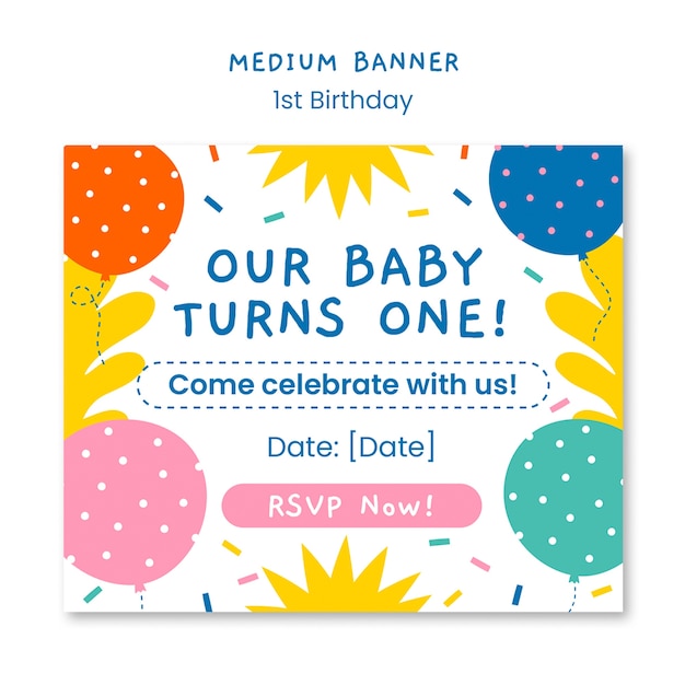 Flat design 1st birthday template design