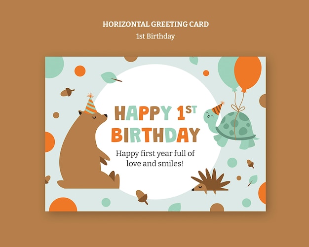 Free PSD flat design 1st birthday template design