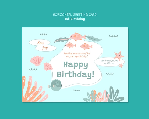 Free PSD flat design 1st birthday template design