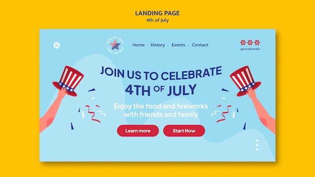 Free PSD flat design 4th of july landing page template