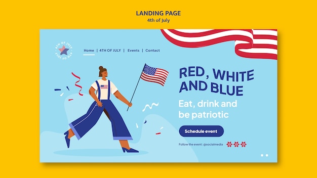 Flat design 4th of july landing page template