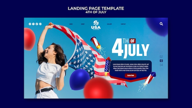 Free PSD flat design 4th of july template