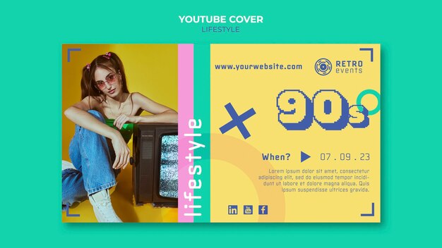 Flat design 90s party youtube cover template