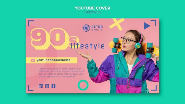 Free PSD flat design 90s party youtube cover template