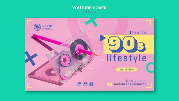 Free PSD flat design 90s party youtube cover template